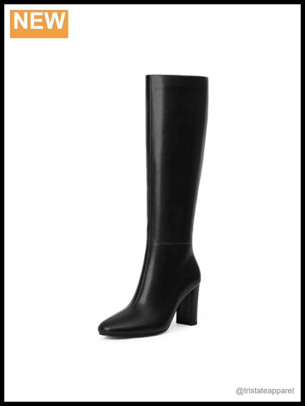 PU Leather Knee High Boots Women Chunky Heel Rounded Toe Zip Boots